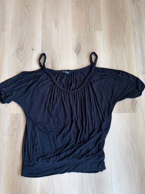 American Dream - Women's Black Braided Strap Top with Open Shoulder - L